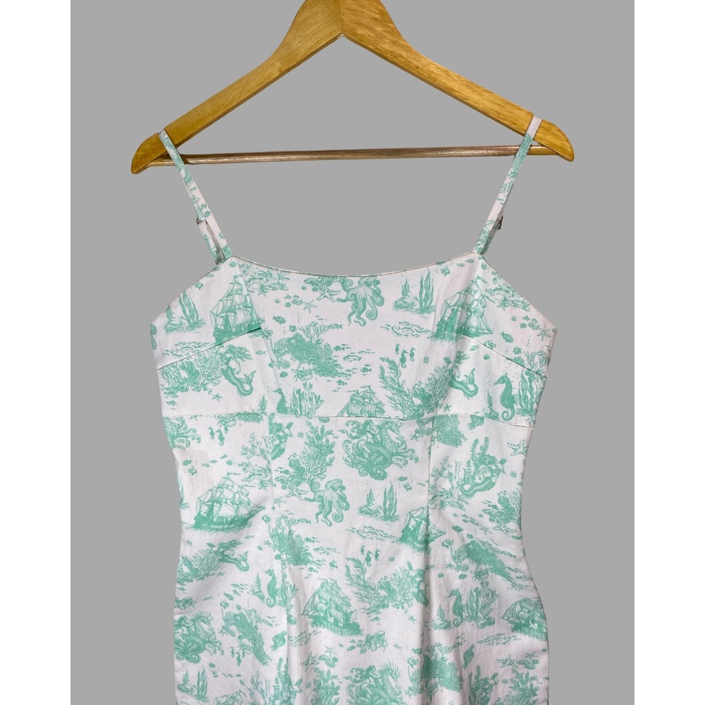 Avec Les Filles Nautical Toile Mermaid Mini Dress Mint Green White Size 10 NEW - Picture 5 of 12